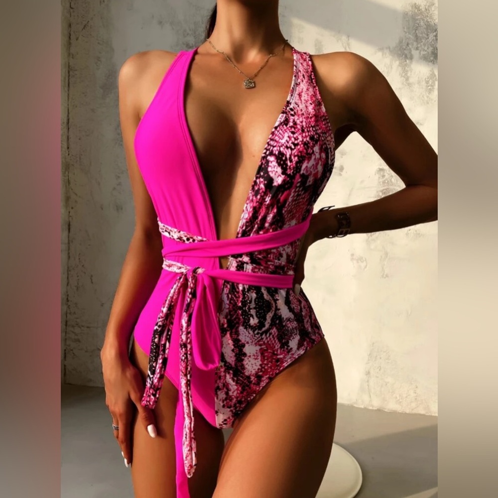 SHEIN Sexy Pink One Piece Swimsuit